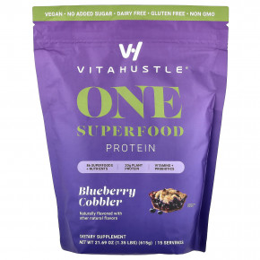 VitaHustle, One Superfood Protein, протеин из суперфудов, со вкусом голубики, 615 г (1,35 фунта) - описание | фото