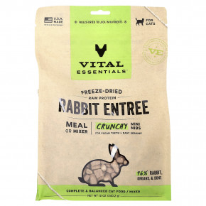 Vital Essentials, сублимированный сырой протеин, хрустящие мини-бобы, для кошек, блюдо из кролика, 340,2 г (12 унций) - описание | фото