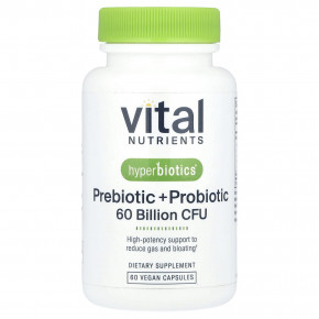 Vital Nutrients, Hyperbiotics®, пребиотики и пробиотики, 60 веганских капсул - описание | фото