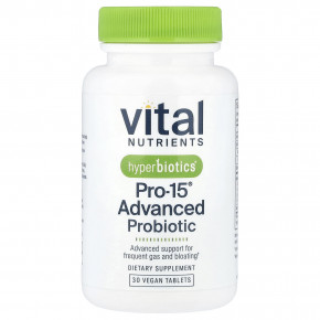 Vital Nutrients, Hyperbiotics®, Pro-15®, улучшенный пробиотик, 30 веганских таблеток - описание | фото