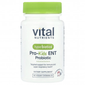 Vital Nutrients, Hyperbiotics®, Pro-Kids® ENT Probiotic, пробиотик для детей, клубника и ваниль, 45 веганских жевательных таблеток - описание | фото