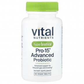 Vital Nutrients, Hyperbiotics®, улучшенный пробиотик PRO-15®, 60 веганских таблеток - описание