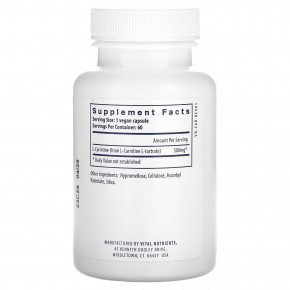 Vital Nutrients, Карнитин, 60 веганских капсул (500 мг на капсулу) в Москве - eco-herb.ru | фото