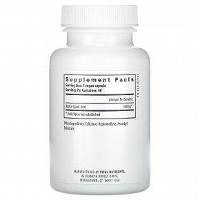 Vital Nutrients, Липоевая кислота, 60 веганских капсул (300 мг на капсулу) в Москве - eco-herb.ru | фото