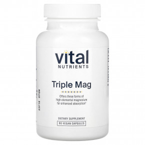 Vital Nutrients, Triple Mag, 500 мг, 90 веганских капсул (250 мг в каждой капсуле) - описание