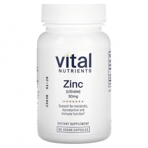 Vital Nutrients, Zinc (Citrate), 30 mg, 90 Vegan Capsules в Москве - eco-herb.ru | фото