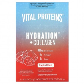 Vital Proteins, Hydration + Collagen, Tropical Blast, 7 пакетиков по 11 г (0,39 унции) в Москве - eco-herb.ru | фото