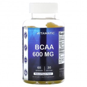 Vitamatic, BCAA, натуральный персик, 600 мг, 60 жевательных мармеладок (300 мг в 1 жевательной таблетке) в Москве - eco-herb.ru | фото