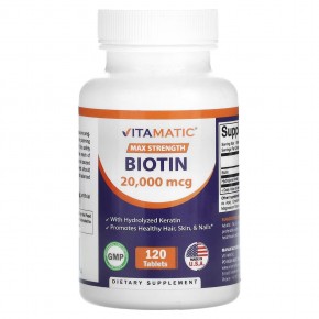 Vitamatic, Biotin, Max Strength, 20,000 mcg, 120 Tablets в Москве - eco-herb.ru | фото