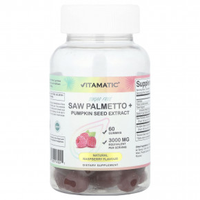Vitamatic, Saw Palmetto + экстракт тыквенных семечек, натуральная малина, 60 жевательных таблеток в Москве - eco-herb.ru | фото