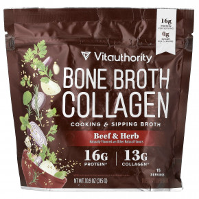 Vitauthority, Bone Broth Collagen, коллаген для приготовления блюд и питья, говядина и травы, 315 г (10,9 унции) - описание | фото