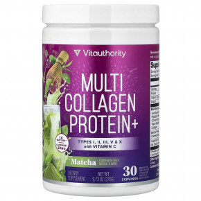 Vitauthority, Collagen Protein+, мультиколлагеновый протеин, матча, 276 г (9,73 унции) - описание | фото