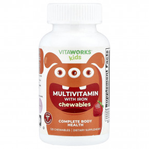 VitaWorks, мультивитамины с железом, для детей, фруктовое ассорти, 120 жевательных таблеток - описание | фото