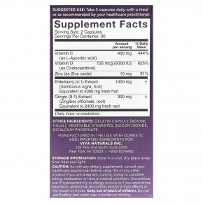 Viva Naturals, бузина, витамин C, цинк и имбирь, 60 капсул в Москве - eco-herb.ru | фото