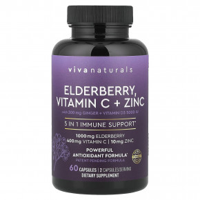 Viva Naturals, бузина, витамин C, цинк и имбирь, 60 капсул в Москве - eco-herb.ru | фото