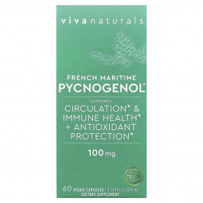 Viva Naturals, Pycnogenol®, френч приморский, 100 мг, 60 растительных капсул - описание | фото