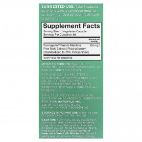 Viva Naturals, Pycnogenol®, френч приморский, 100 мг, 60 растительных капсул в Москве - eco-herb.ru | фото