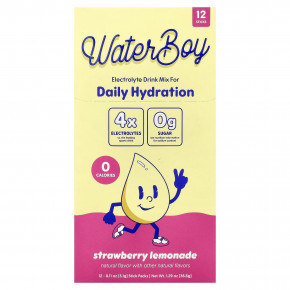 Waterboy, Daily Hydration, смесь для приготовления электролитического напитка, со вкусом клубничного лимонада, 12 стиков в упаковке, по 3,1 г (0,11 унции) - описание | фото