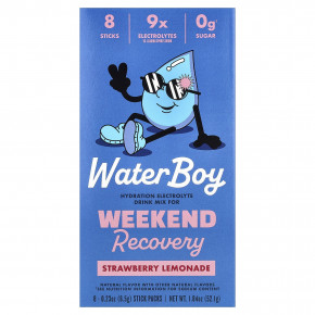 Waterboy, Weekend Recovery, смесь для приготовления напитков с электролитами для гидратации, со вкусом клубничного лимонада, 8 порционных стиков по 6,5 г (0,23 унции) - описание