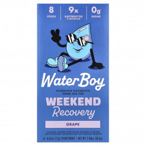 Waterboy, Weekend Recovery, смесь для приготовления напитков с электролитами для гидратации, виноград, 8 пакетиков-стиков по 7,1 г (0,25 унции) - описание | фото