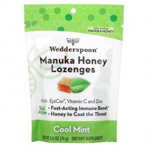 Wedderspoon, Manuka Honey Lozenges, Cool Mint, 2.6 oz (74 g) в Москве - eco-herb.ru | фото