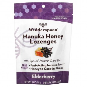 Wedderspoon, Manuka Honey Lozenges, Elderberry, 2.6 oz (74 g) в Москве - eco-herb.ru | фото