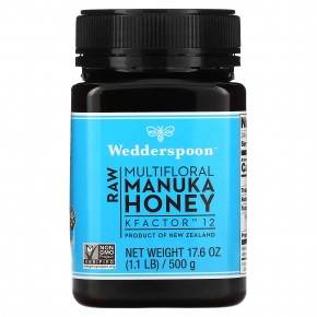 Wedderspoon, Необработанный многоцветковый мед манука, KFactor 12, 500 г (1,1 фунта) - описание