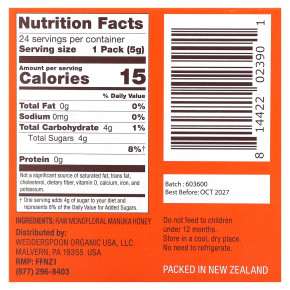Wedderspoon, Необработанный монофлорный мед манука на ходу, KFactor 16, 24 пакетика, 5 г (0,2 унции) (Товар снят с продажи) в Москве - eco-herb.ru | фото