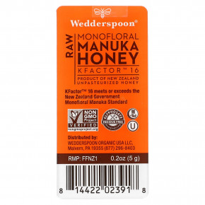 Wedderspoon, Необработанный монофлорный мед манука на ходу, KFactor 16, 24 пакетика, 5 г (0,2 унции) (Товар снят с продажи) в Москве - eco-herb.ru | фото