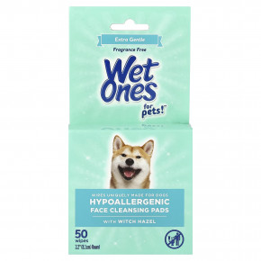 Wet Ones, For Pets!™, гипоаллергенные очищающие диски для лица с гамамелисом, для собак, без отдушки, 50 салфеток - описание | фото