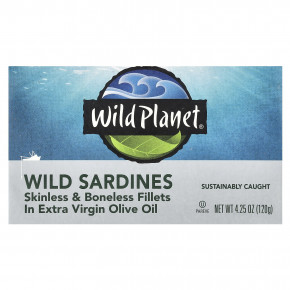 Wild Planet, филе диких сардинов без кожи и костей, в нерафинированном оливковом масле высшего качества, 120 г (4,25 унции) в Москве - eco-herb.ru | изображение Wild Planet, филе диких сардинов без кожи и костей, в нерафинированном оливковом масле высшего качества, 120 г (4,25 унции) в Москве - eco-herb.ru | фото