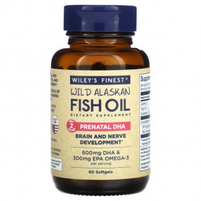Wiley's Finest, Аляскинский рыбий жир, пренатальная ДГК, 600 мг, 60 рыбных  мягких капсул - описание