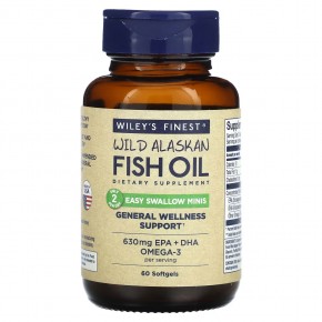 Wiley's Finest, Жир диких аляскинских рыб, Easy Swallow Minis, 60 мягких таблеток - описание