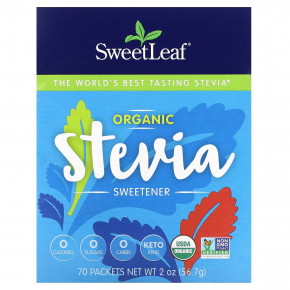 SweetLeaf Stevia, Органический подсластитель на основе стевии, 70 пакетиков, 56,7 г (2 унции) - описание | фото