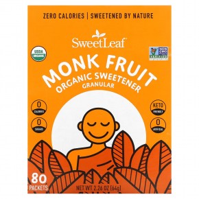 Wisdom Natural, SweetLeaf, Monk Fruit, Organic Sweetener, Granular, 80 Packets, 2.26 oz (64 g) в Москве - eco-herb.ru | фото