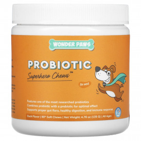 Wonder Paws, Probiotic, супергеройские жевательные таблетки для собак, для всех возрастов, для утки, 90 мягких жевательных таблеток в Москве - eco-herb.ru | фото