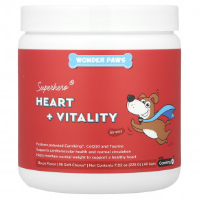 Wonder Paws, Superhero® Heart + Vitality Chews, для собак, для всех возрастов, бекон, 90 жевательных таблеток, 225 г (7,93 унции) в Москве - eco-herb.ru | фото