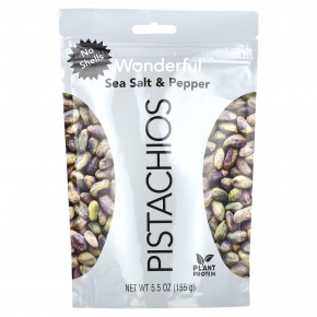 Wonderful Pistachios, морская соль и перец, без скорлупы, 155 г (5,5 унции) - описание