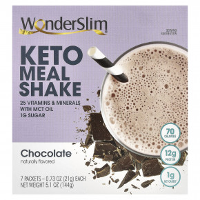 WonderSlim, кетогенный коктейль, со вкусом шоколада, 7 пакетиков. 21 г (0,73 унции) каждый - описание