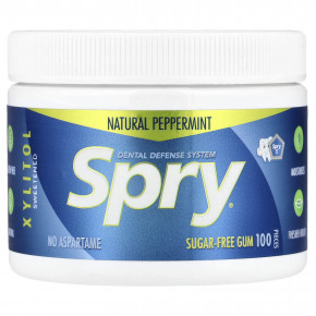 Xlear, Spry®, Dental Defense System, жевательная резинка без сахара, натуральная перечная мята, 100 шт. - описание