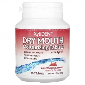 XyliDENT, Dry Mouth, увлажняющие таблетки с ксилитолом, гранат и малина, 100 таблеток - описание