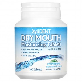 XyliDENT, Dry Mouth, увлажняющие таблетки с ксилитолом, перечная мята, 100 таблеток - описание