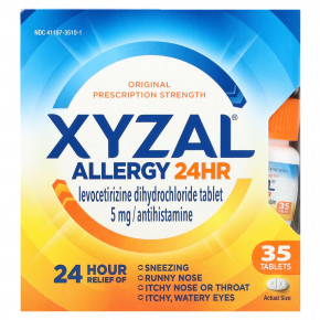 Xyzal, Allergy 24HR, 5 мг, 35 таблеток - описание | фото