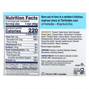 Yes Bar, батончик-снек, темный шоколад с арахисовой пастой и морской солью, 6 батончиков по 40 г (1,4 унции) в Москве - eco-herb.ru | фото