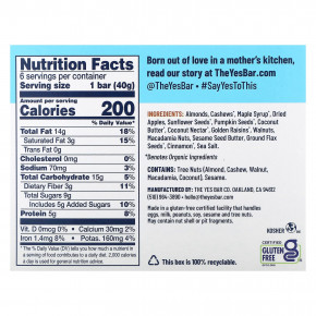 Yes Bar, Snack Bar, хрустящий с яблоком и корицей, 6 батончиков по 40 г (1,4 унции) в Москве - eco-herb.ru | фото