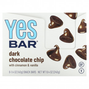 Yes Bar, Snack Bar, крошка из темного шоколада, 6 батончиков по 40 г (1,4 унции) - описание