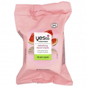 Yes To, Освежающие салфетки для лица, для всех типов кожи, арбуз, 40 салфеток - описание | фото