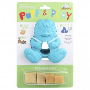 Yeti Dog Chew, Puff & Play, дозатор лакомств, жевательные таблетки для собак, йети, синий, 4 жевательных конфеты, 1 дозатор - описание