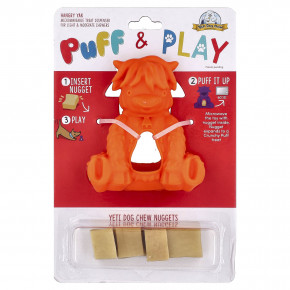 Yeti Dog Chew, Puff & Play, жевательные конфеты для собак, апельсин, 4 жевательных конфеты, 1 дозатор - описание