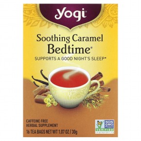 Yogi Tea, Bedtime, успокаивающая карамель, без кофеина, 16 чайных пакетиков, 30 г (1,07 унций) - описание